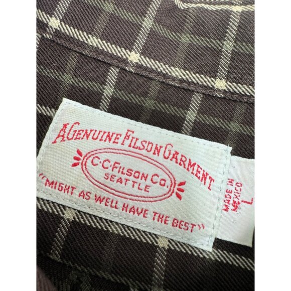 CC Filson Men Flannel Shirt 100% Wool Large L Brown Plaid Button Up - Picture 3 of 10